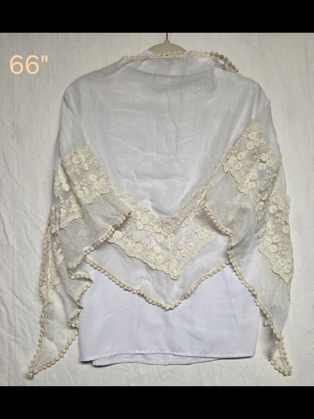 Elegant Ivory Lace-Trim Women's Wrap Shawl #210